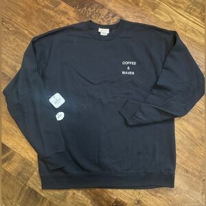 Sweatshirt- Coffee and Waves- Embroidered- Large- Black